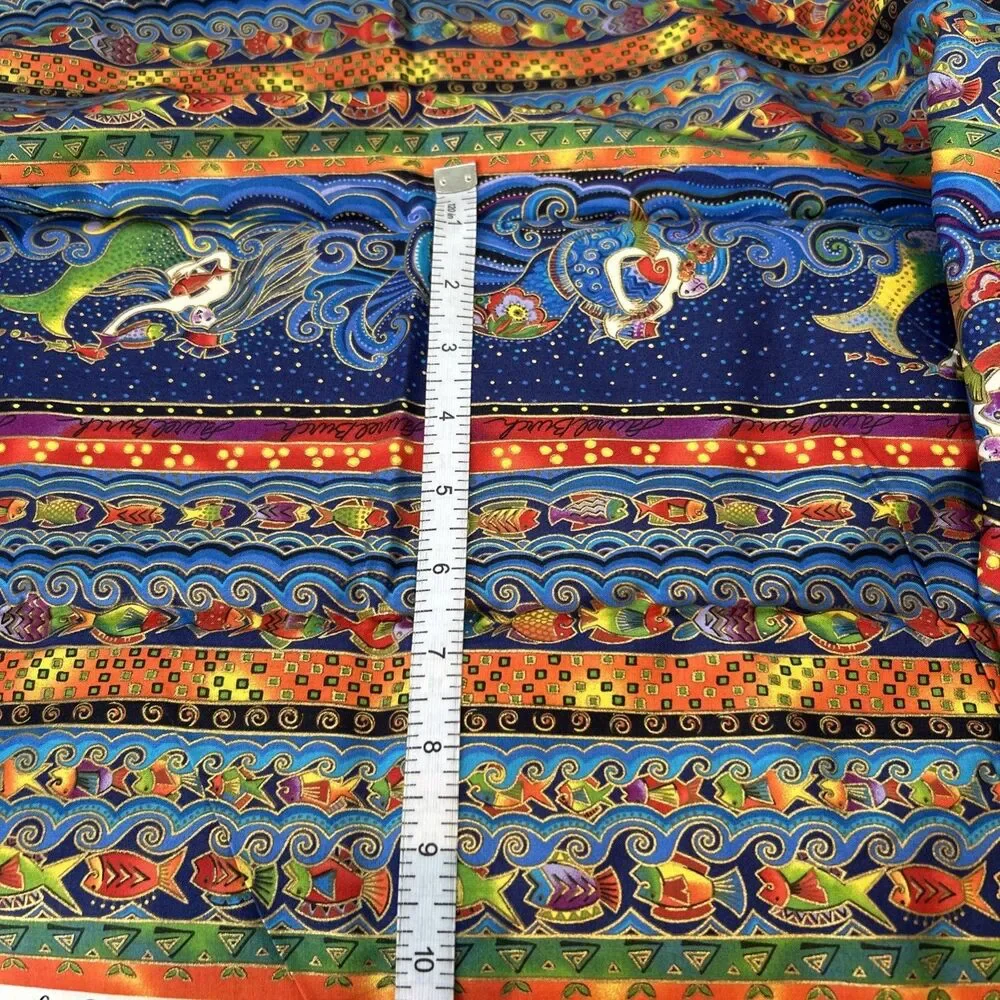 Sea Spirits Laurel Burch Cotton Fabric Mermaids Tropical Fish Colorful 1 Yard